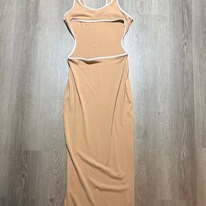 SHEIN Peach Maxi Dress with White Trim Cutouts